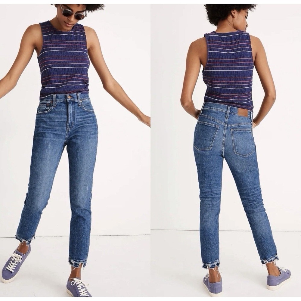 Madewell Jeans Size 32 The High Rise Slim‎ BoyJean Raw Hem 32T Medium Wash Women